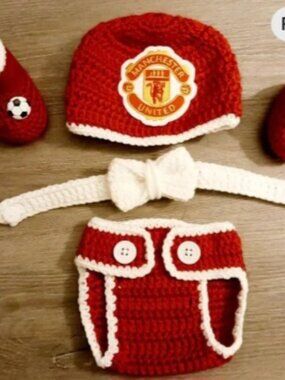 Crochet Baby Boy Manchester United Soccer Inspired Outfit Photo Prop